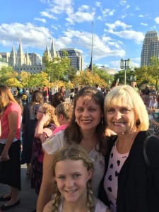 April and her mom and daughter at General Conference