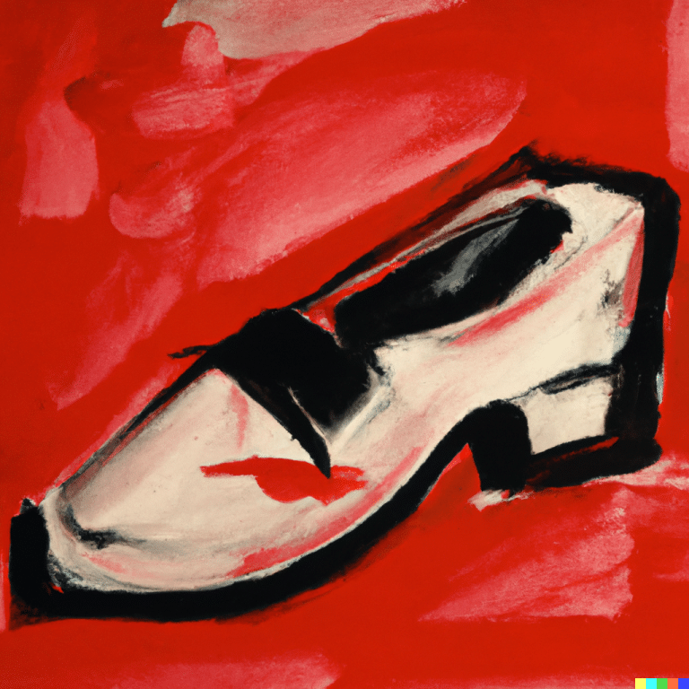 Painting of white shoe with a red background