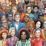 illustration of visibly diverse group of people of different races, genders, and ages