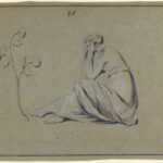 seated woman weeping drawing