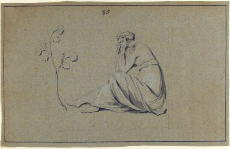 seated woman weeping drawing