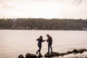 man and woman on shore