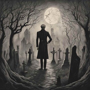 Joseph Smith dressed in a Jack Skellington costume in a graveyard.