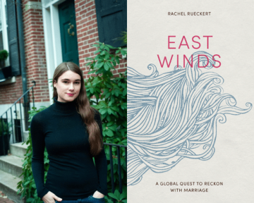 Author Rachel Rueckert and the cover of her book East Winds